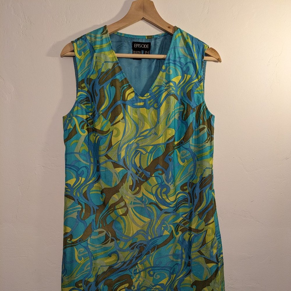 EPISODE Teal & Lime V-Neck Sleeveless Mini Dress